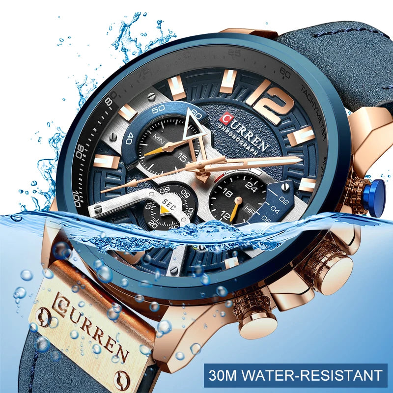 Men's Stylish Quartz Blue & Gold Stainless Steel Watch