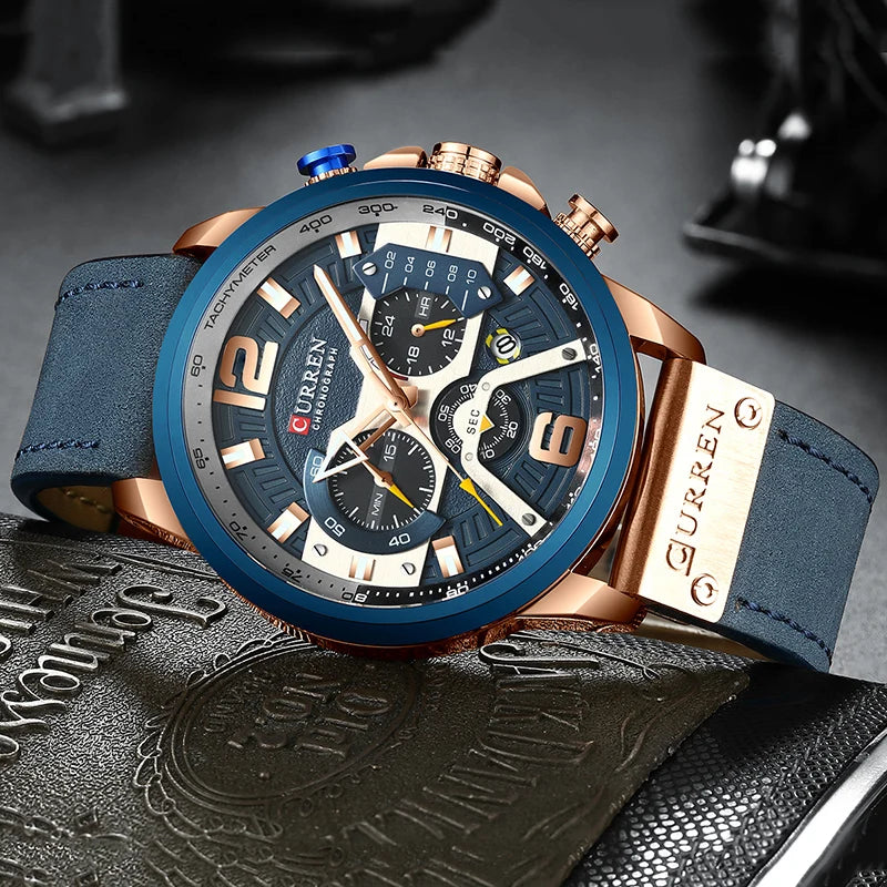 Men's Stylish Quartz Blue & Gold Stainless Steel Watch