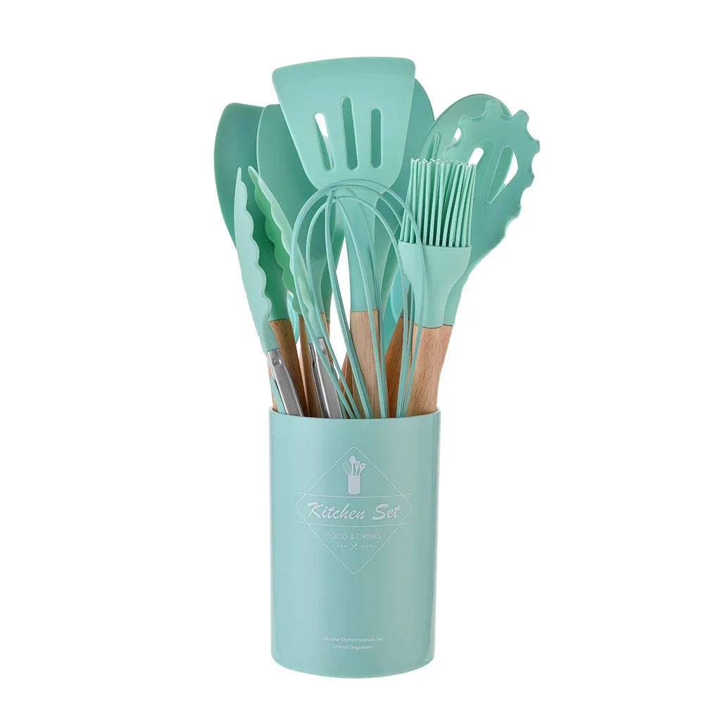 Professional-Grade 12-Piece Silicone Utensil Set - Perfect for Baking, Grilling, and Stir-Frying with Non-Stick Compatibility