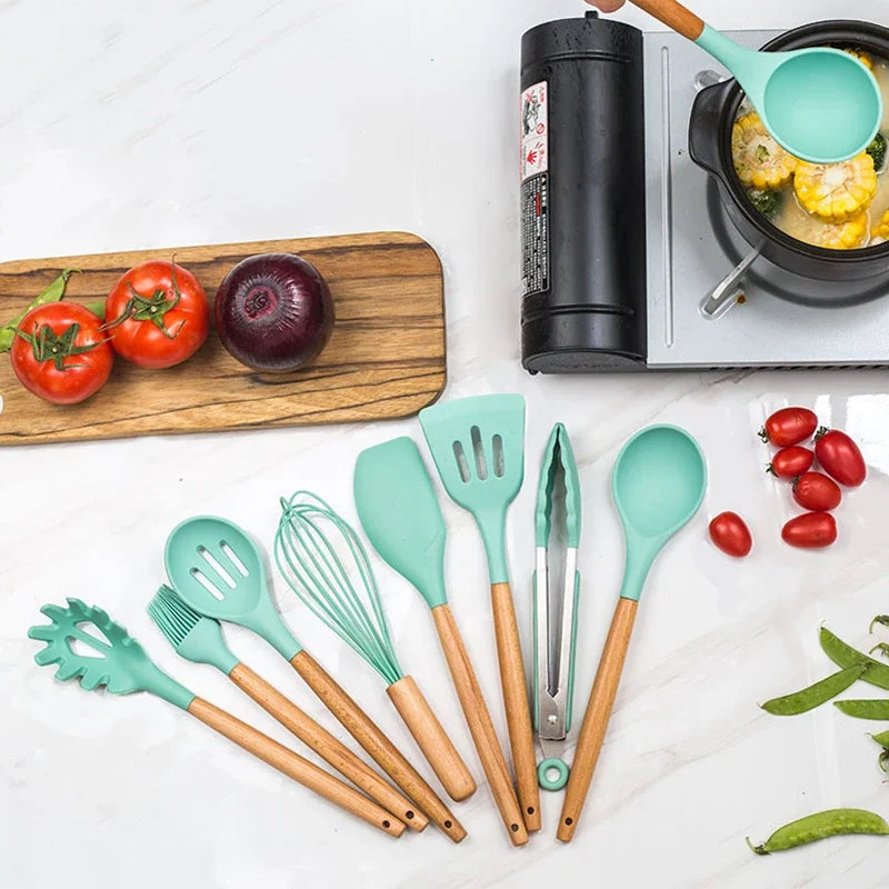 12-Piece Durable Silicone Kitchen Utensil Set - Eco-Friendly, Non-Stick Cooking Tools for Every Kitchen