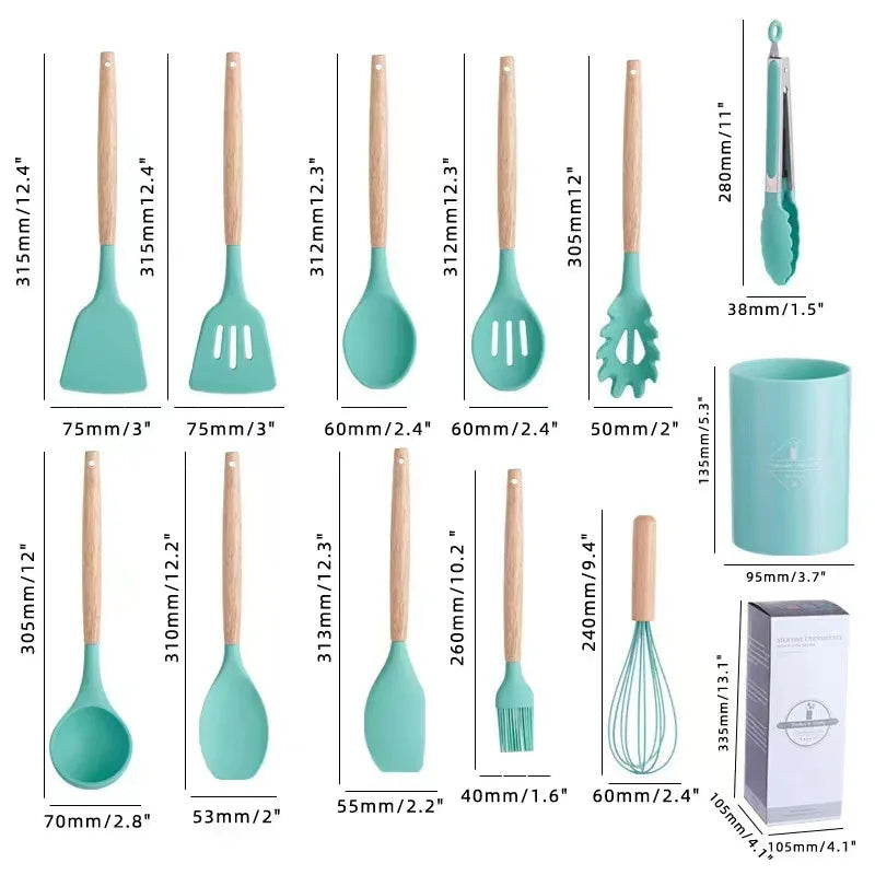 Versatile 12-Piece Silicone Utensils Set for Cooking and Baking - Easy-Clean, Safe for All Cookware