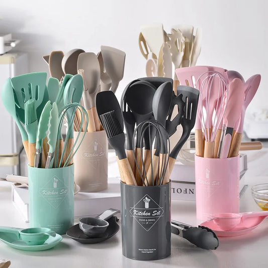 Complete 12-Piece Silicone Cooking Utensils Set - Heat-Resistant, Non-Scratch Tools for Home Chefs